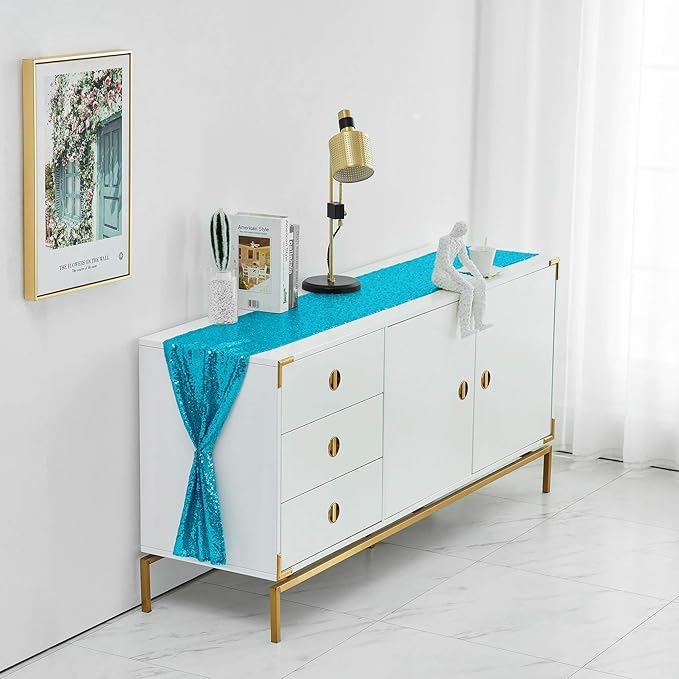 6 Packs 12 x 108 inches Turquoise Sequin Table Runner, Glitter Turquoise Blue Table Runner for Wedding Birthday Bachelorette Holiday Party Supplies Decorations Bridal Shower Baby Shower