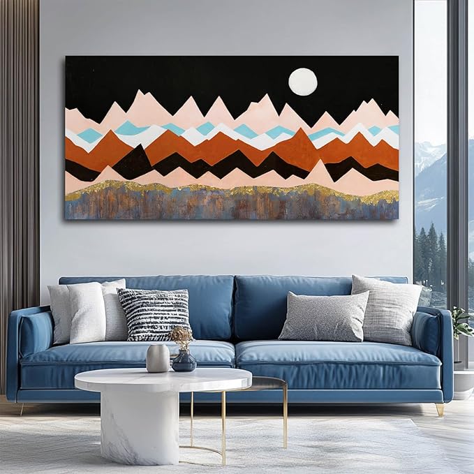 NBAODAN Abstract Wall Art Mountain Artwork Landscape Nature Art for Bedroom Colorful Wall Prints 24"x 48" Full Moon Canvas Picture for Office Dining Room