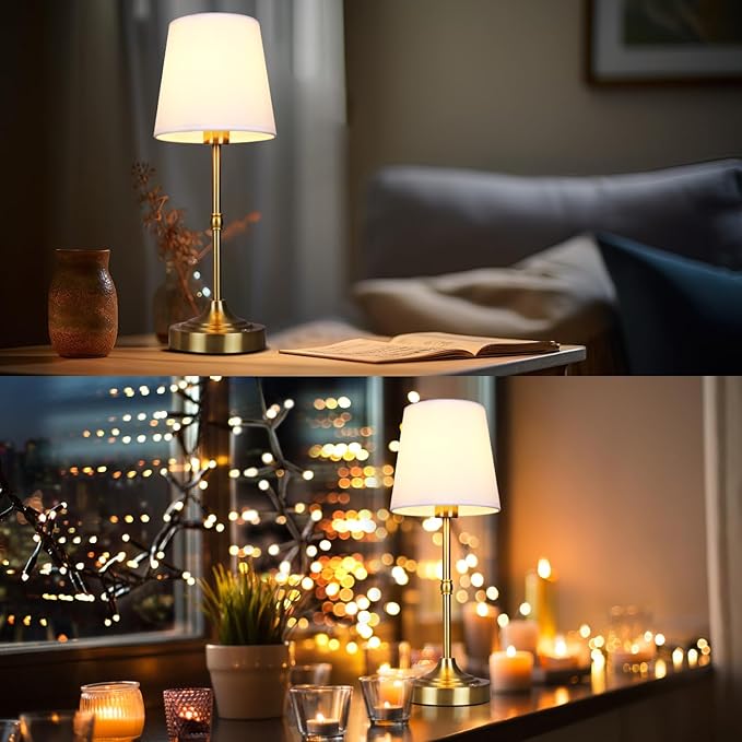 Rechargeable Battery Powered Table Lamp, Wireless LED Lamps, Cordless Touch Lamps, Stepless Dimmable Bedside Lamps, Night Lamp for Bedroom, Dinning Room, Kitchen Decor, Office (Bronze)