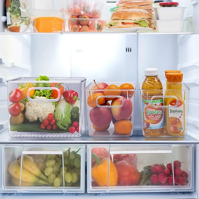 Sorbus 2 Pack Medium Clear Plastic Storage Bins, Clear Organizer Bins with Handle for Kitchen, Pantry, Cabinet, Refrigerator, Craft, Toys, Clothes, Closet, Under Sink, Bathroom Organizers and Storage