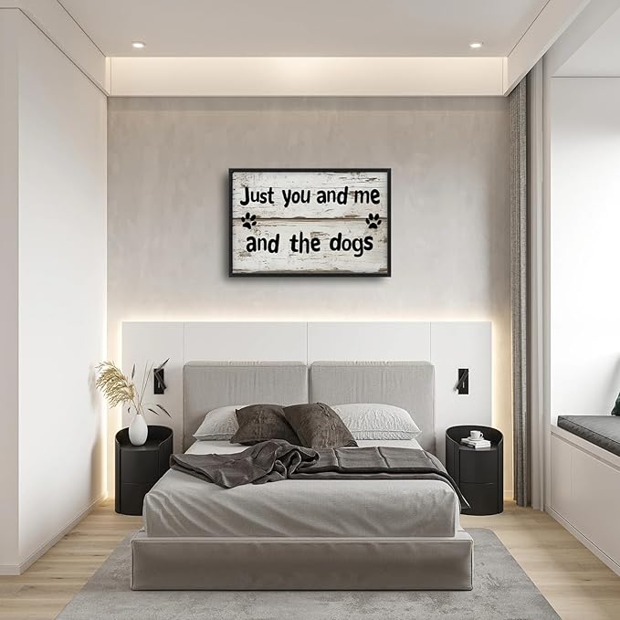 Lovira Just You and Me and The Dogs Large Wall Art Dog Family Canvas Wall Decor Pictures Prints Painting Framed Home Artwork for Living Room Bathroom Bedroom Kitchen 24"x36"