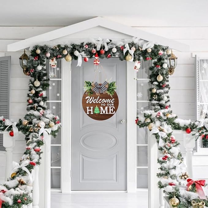 Rustic Round Wood Wreath, Seasonal Sign for Home, Farmhouse Seasonal Wreath