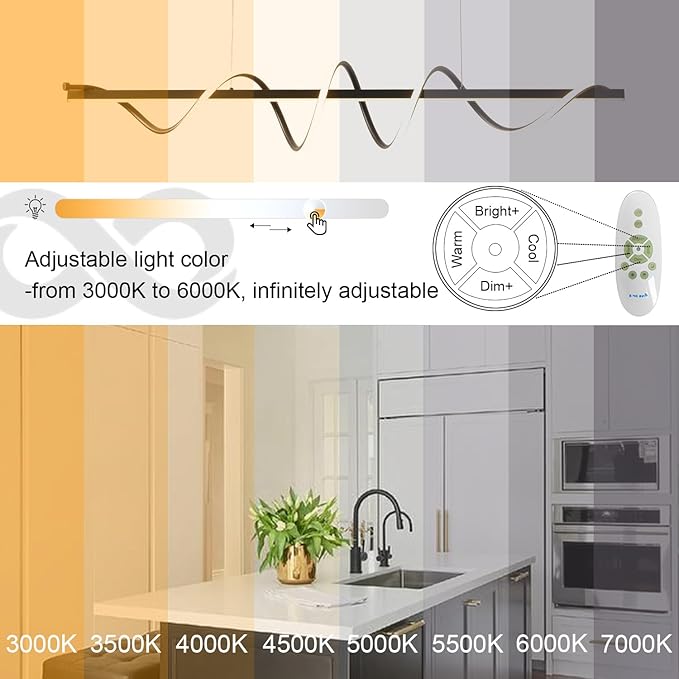 Modern Island Lights for Kitchen, Black Modern Chandelier for Dining Room Over Table, Dimmable Led Pendant Lights Kitchen Island Lighting,39.73" Creative Snake-Shaped Twist Design