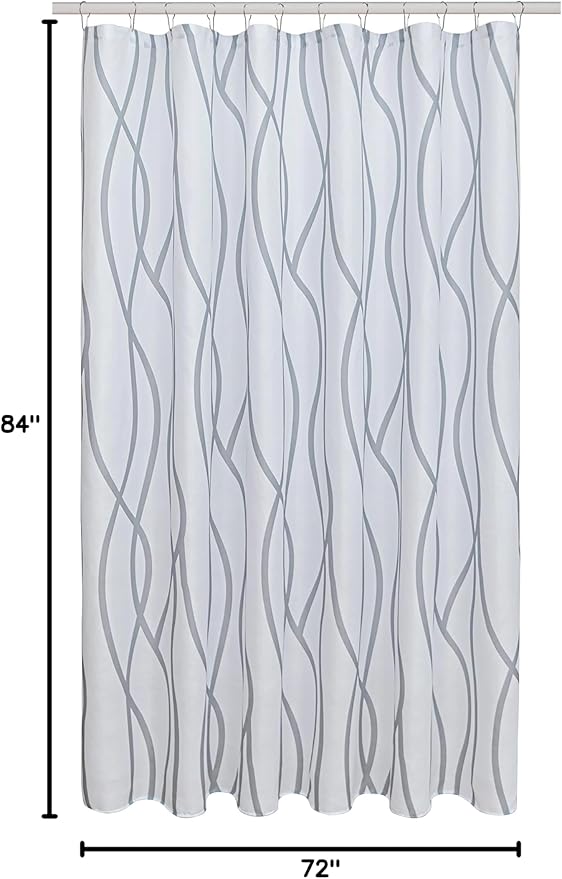 Biscaynebay Extra Long Textured Fabric Shower Curtain 72 W x 84 L, Silver Grey Striped Printed Linen Modern Hotel Luxury Quality Cloth Bathroom Curtains Machine Washable