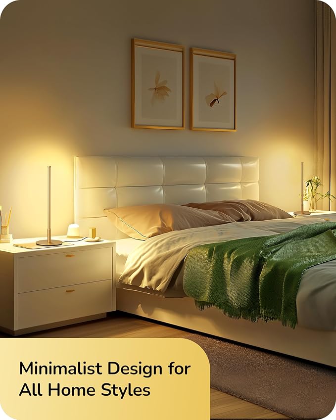 EDISHINE Upgraded LED Table Lamp Set of 2, Stepless Dimmable Bedside Lamps with Metal Finish & 3 Color Temperature, 6W Modern Desk Lamps, Gold Nightstand Lamp for Bedroom, Living Room, Corner, Gift
