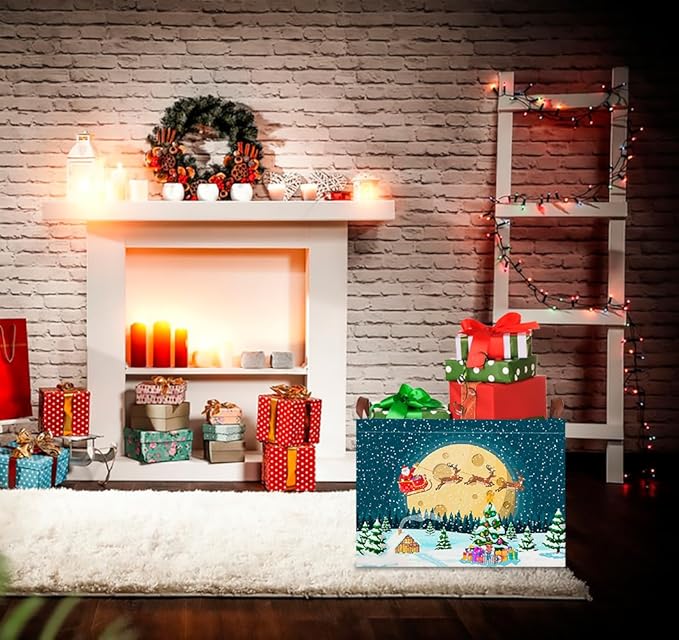 CLOCOR Rectangular Storage Basket Empty,Gift Basket,Waterproof Storage Bin with Handles,Room Decor(Sled Christmas)