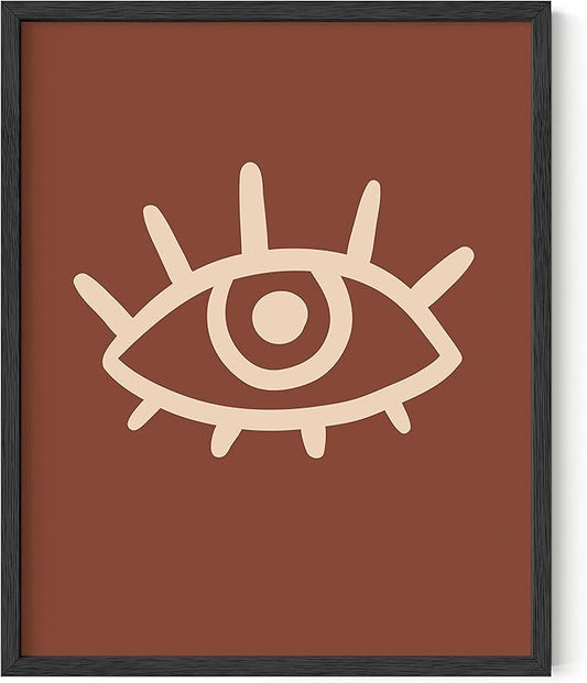 HAUS AND HUES Boho Posters Mid Century Modern Wall Decor - Abstract Art Prints Midcentury Modern Decor Boho Wall Decor Minimalist Dark Clay Eye with Eye Lashes (16x20 Framed Black)