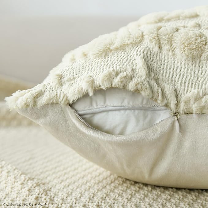 AVOIN colorlife Fall Pumpkin Beige Throw Pillow Covers, 16 x 16 Inch Seasonal Autumn Thanksgiving Harvest Decoration Soft Plush Faux Fur Jacquard Cushion Case Decoration for Sofa Couch Set of 2