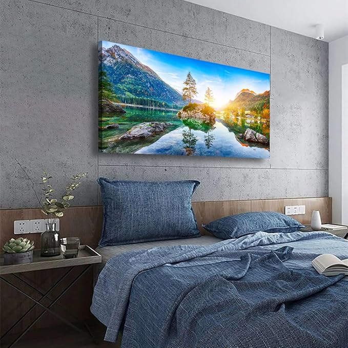 Landscape Canvas Wall Art for Living room Office Bedroom Forest Mountain Scenery Wall Art Stone Tree Clear Lake Pictures Art Print Paintings Modern Nature Wall Decor Artwork Waterproof -20 * 40inch
