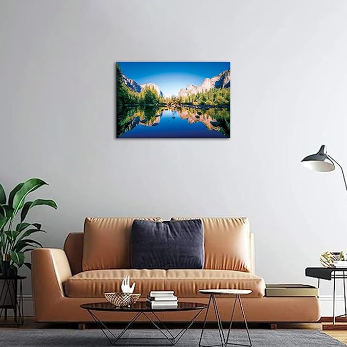 SKASNFAI Yosemite National Park Canvas Wall Art Forest Artwork Blue Lake Picture Prints Framed Home Decor for Bedroom Living Room (24x36 inch)