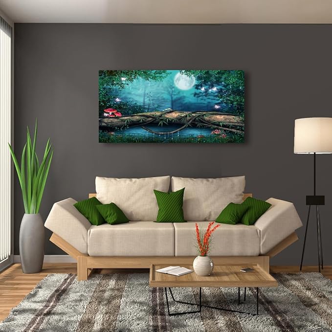 Lake Water Pictures Canvas Wall Art for Living room Bedroom Wall Decor,Tree Wall Art Print Paitnings for home Decor,Morden Artwork Dream Picture Moon Canvas Art Waterproof Stretched Ready to
