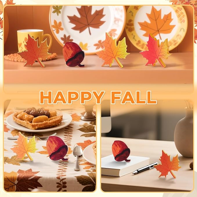 DUQGUHO Fall Leaves Decor, Fall tiered Tray Decorations Set, Wooden Autumn Decor, Wooden Signs Harvest Decoration, Thanksgiving Party Tray Display Shelf, Maple Leaf Pine Cone Set of 4