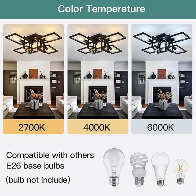 ZGLAOJT Black Industrial Flush Mount Ceiling Light 5-Light Kitchen Light Fixtures Modern Large Matte Sputnik Chandelier for Dining Room Bedroom Farmhouse Living Room