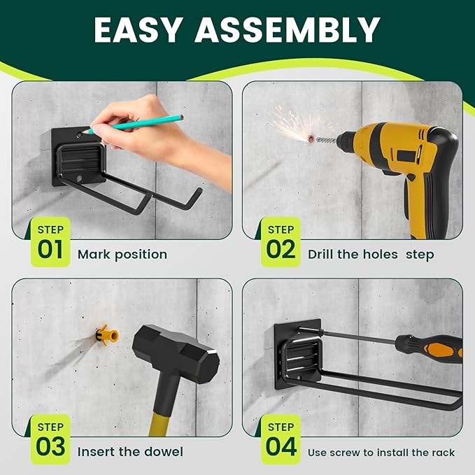 Wall Mount Garage Tool Organizer Storage Hook for Yard Shed, Garden Tool Holder Organizer Rack, Metal Garage Garden Tool Hanger for Lawn Organizer Holds Shovel,Rakes,Brooms,Hoses 4 Pack