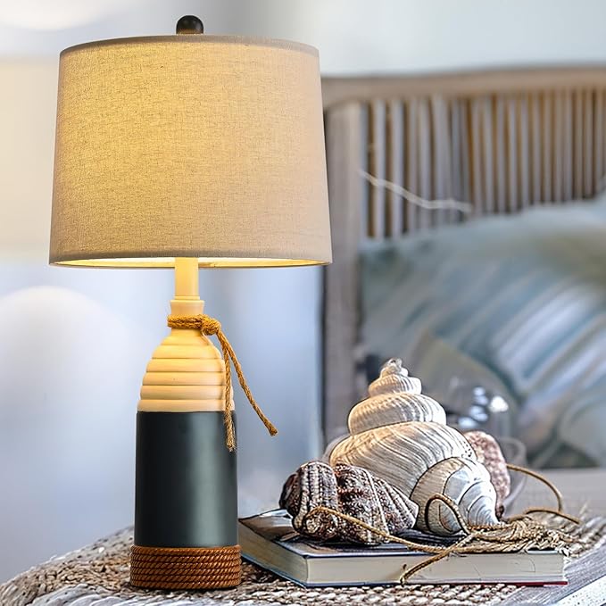 OYEARS 23.75" Table Lamp for Bedroom, Bedside Table Lamp for Living Room, Farmhouse Lamp for Nightstand, Modern Coastal Nautical Lamp Decor, Ocean Beach Style, Navy Blue