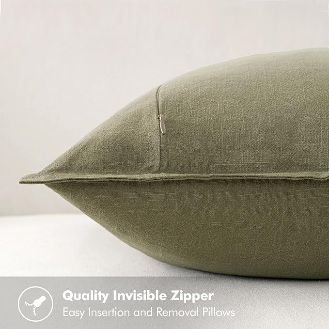 MIULEE Decorative Linen Euro Sham Pillow Covers 24x24 Light Olive Green Boho Farmhouse Neutral Couch Throw Pillows for Bed Pack of 2 Accent Modern Pillowcase Summer Sofa Livingroom Home Decor