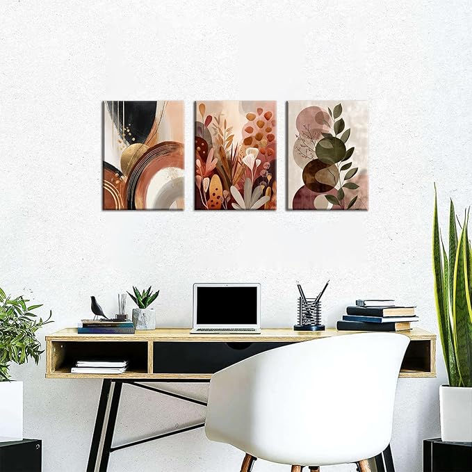 Boho Botanical Wall Art Abstract Bohemian Wall Art for Bedroom Living Room, Modern Mid Century Wall Decor Abstract Leaves Plant Posters Canvas Prints Painting Vintage Artwork Home Decorations 12x16”
