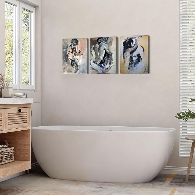 Sexy Wall Art Abstract Wall Decor Couples Bedroom Decor Watercolor Sexy Woman Man Pictures Canvas Pints Master Room Paintings Posters Modern Emotional Artwork Home Bathroom Decorations 12x16” 3Pcs