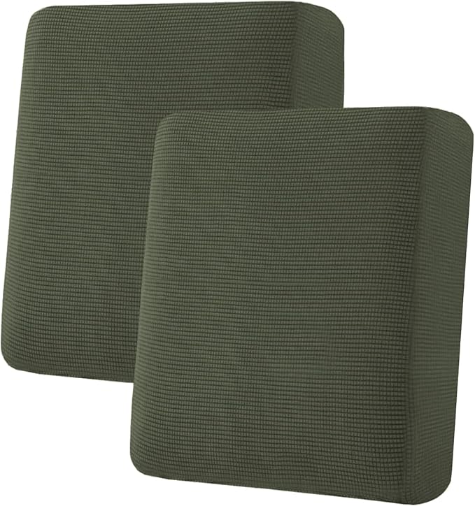 H.VERSAILTEX Super Stretch Individual Seat Cushion Covers Sofa Covers Couch Covers Slipcover Sets Thick Jacquard Textured Twill Fabric (2 Piece Medium Sofa Cushion Covers, Olive)