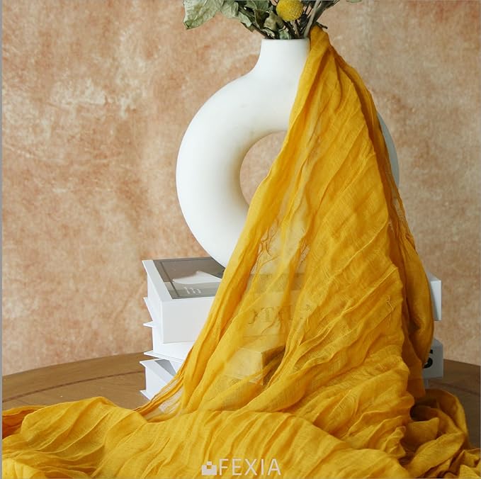 FEXIA 12 Pack Gold Table Runner 35x120 Inches for Summer Decor Baby Shower Decoration Gauze Rustic Table Runner for Wedding Party First Communion Centerpiece Engagement Bridal Shower Boho Decoration
