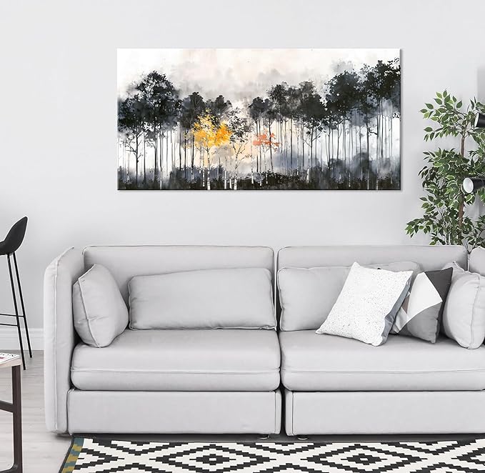 ZESTFLICKR Wall Art canvas for ink wash painting black and white trees forest traditional Chinese painting of Study office living home decoration. (20x40inch)