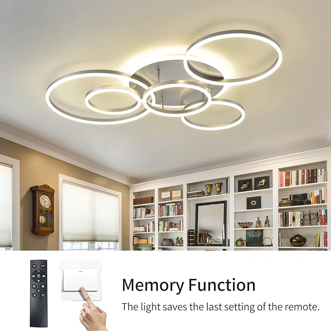 Modern LED Ceiling Light Gold Dimmable 5 Rings Flush Mount Ceiling Light Fixtures with Remote Control 106W 10000LM Ceiling Lighting for Living Room Bedroom Kitchen Dining Room 3000-6000K