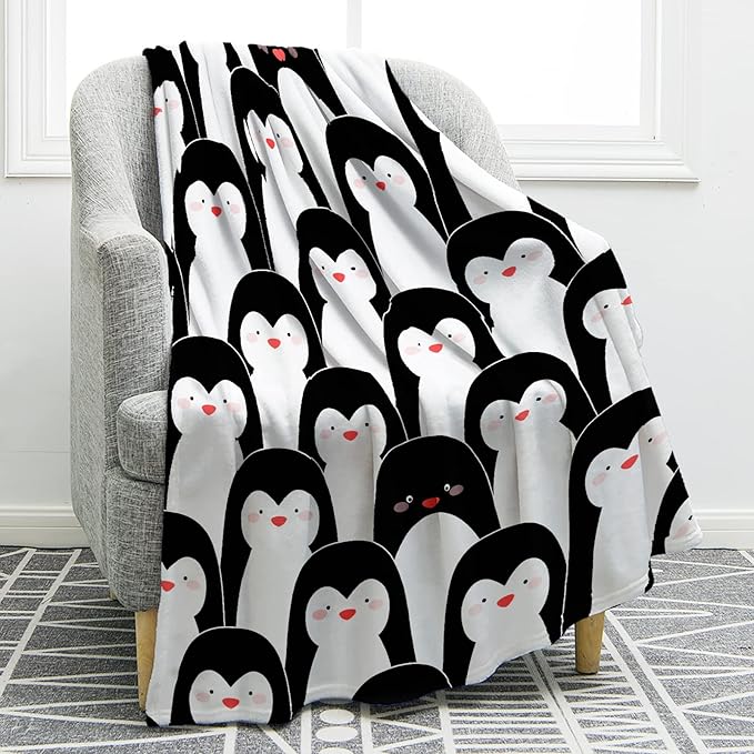 Jekeno Penguin Blanket Antarctic Animals Black and White Penguins Print Gifts for Women Kids Girls Boys Home Bedroom Living Room Decor Soft Cozy Lightweight Plush Throw Blankets 50"x60"