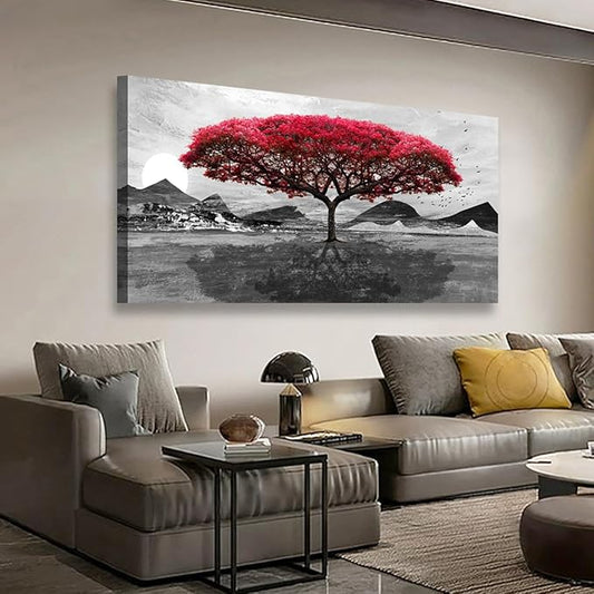 Red Tree of Life Canvas Wall Art for Living room Office Bedroom Black and White Scenery Wall Art Print Oil Paintings Modern Landscape Mountain Pictures Wall Decor Artwork Ready to Hang -20in * 40inch