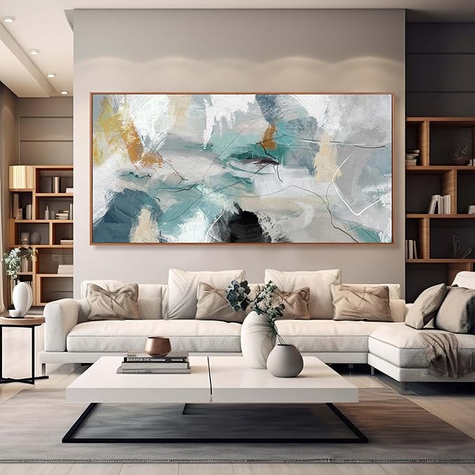 Kureful Green and White Canvas Wall Art Contemporary Wall Decor Abstract Poster Printing 36"x70" Office Art Pictures Bedroom Decorations