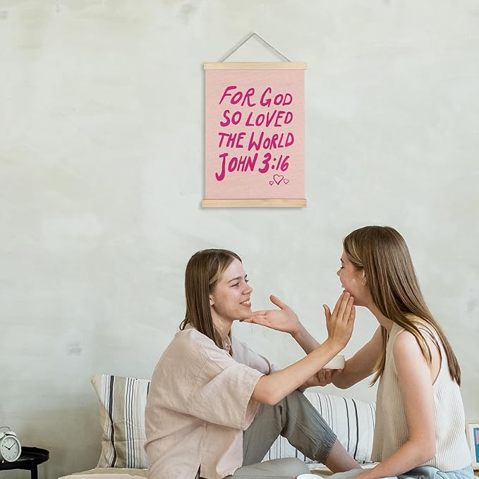 Supwhd Christian Wall Decor, Trendy Preppy Pink Bible Verse Wall Art With Wooden Poster Hanger, Pink Preppy Wall Decor, Christian Wall Art for Girls Room Dorm Decor, 12x16