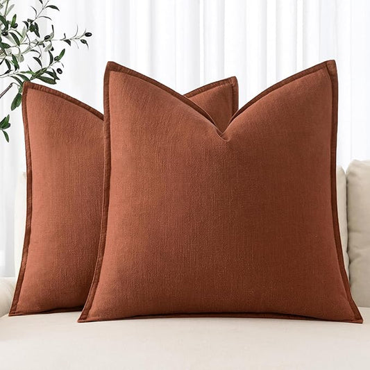 MIULEE Fall Decorative Linen Pillow Covers 16x16 Inch Rust Boho Farmhouse Neutral Couch Throw Pillows for Bed Pack of 2 Accent Modern Pillowcase Summer Sofa Livingroom Home Decor