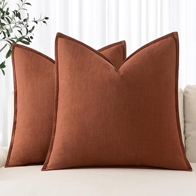 MIULEE Fall Decorative Linen Pillow Covers 18x18 Inch Rust Boho Farmhouse Neutral Couch Throw Pillows for Bed Pack of 2 Accent Modern Pillowcase Summer Sofa Livingroom Home Decor