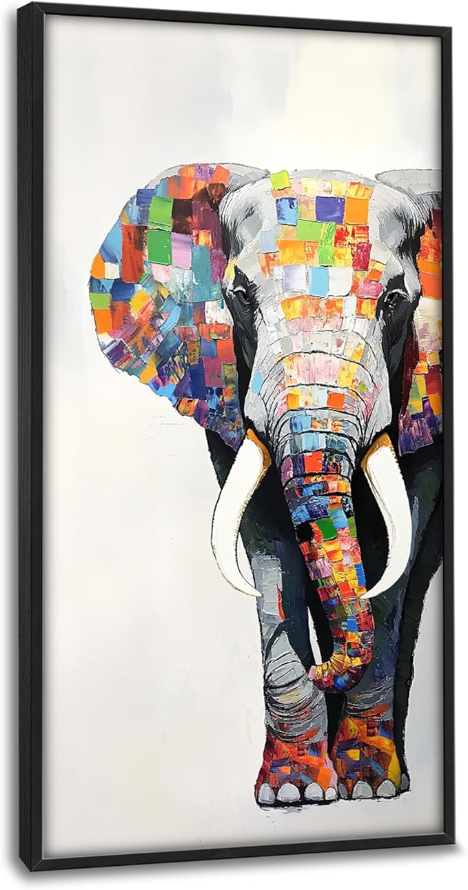 Lovira Graffiti Colorful Elephant Large Wall Art Animal Canvas Wall Decor Pictures Prints Painting Framed Modern Vertical Artwork for Living Room Bedroom Bathroom Men 30"x60"
