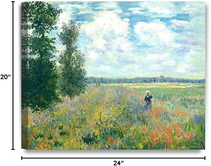 DECORARTS - Poppy Fields near Argenteuil, Claude Monet Art Reproduction. Giclee Canvas Prints Wall Art for Home Decor 24x20
