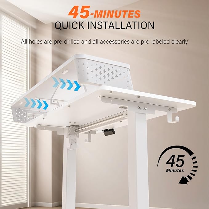 Electric Standing Desk with 2 Drawers 40''x 24'' Small Adjustable Height Sit to Stand Up Desk with Storage Shelf, C-Clamp Mount Compatible White Home Office Desks Computer Desk Ergonomic Workstation