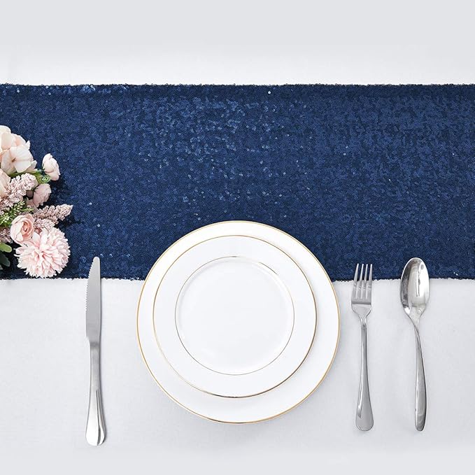 10 Packs 12 x 108 inches Navy Blue Sequin Table Runner, Glitter Navy Blue Table Runner for Wedding Birthday Bachelorette Holiday Party Supplies Decorations Bridal Shower Baby Shower