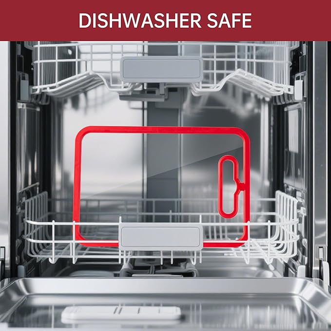 Tempered Glass Cutting Board for Kitchen Counter, Chopping Board with Non-Slip Edges, non toxic cutting board Set dishwasher safe, Heat & Shatter Resistant (Red 12.6"×8.6")