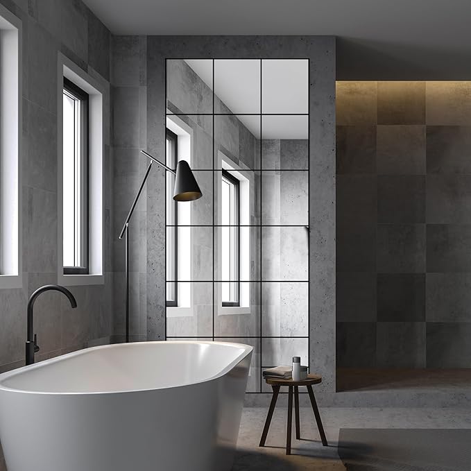 Delma Full Length Mirror, 28"x 55" Window Pane Decorative Mirror for Wall, Black Metal Framed Wall Decor, Wall Mounted, Hanging or Leaning for Bedroom, Living Room, Entryway