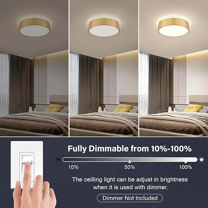 Dimmable Gold LED Ceiling Light, 2700K-6000K 5CCT in One Modern Flush Mount Ceiling Light Fixtures, Minimalist Round Metal Ceiling Lamp for Bedroom Kitchen Hallway Laundry Room-11.8in