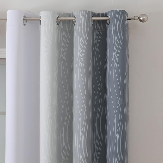Estelar Textiler Grayish White and Grey Blackout Curtains for Living Room, Ombre Thermal Insulated Noise Reducing Blackout Drapes for Bedroom, Full Room Darkening Grommet Curtains, 52Wx54L, 2 Panels