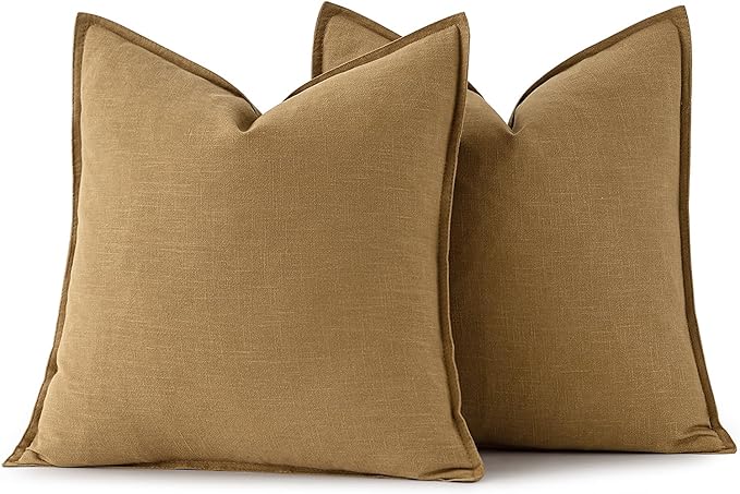 MIULEE Decorative Linen Pillow Covers 18x18 Inch Mustard Yellow Boho Farmhouse Neutral Couch Throw Pillows for Bed Pack of 2 Accent Modern Pillowcase Summer Sofa Livingroom Home Decor