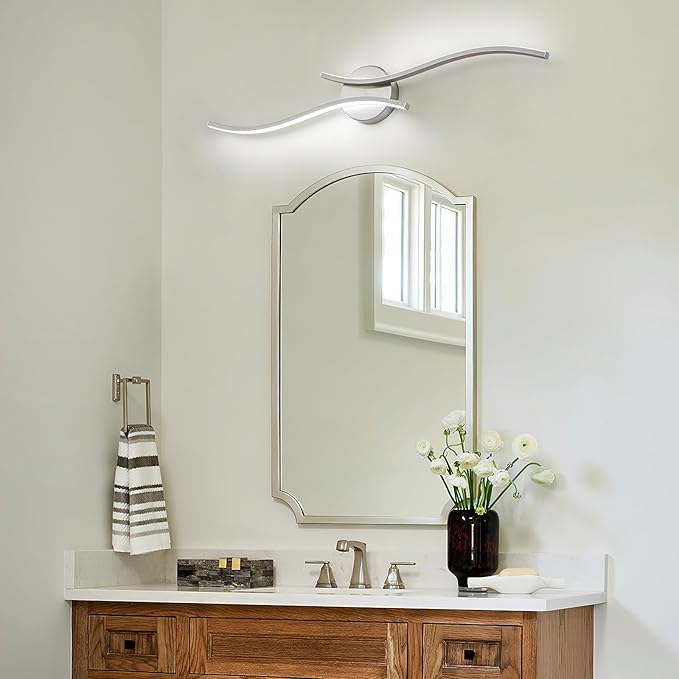 Modern Bathroom Vanity Light, 32inch Dimmable Brushed Nickel Bathroom Lighting Fixtures Over Mirror, 23W Aluminum Wall Light for Living Room,6000K White Light