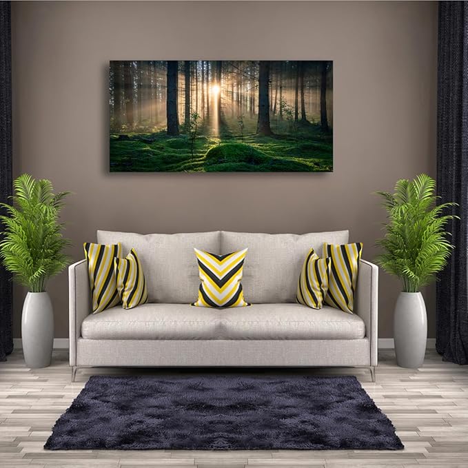 Sunrise Landscape Canvas Wall Art - 20x40 Inches - Tree and Forest Picture Artwork for Living Room and Bedroom Wall Decoration - Nature Painting Prints for a Serene Atmosphere