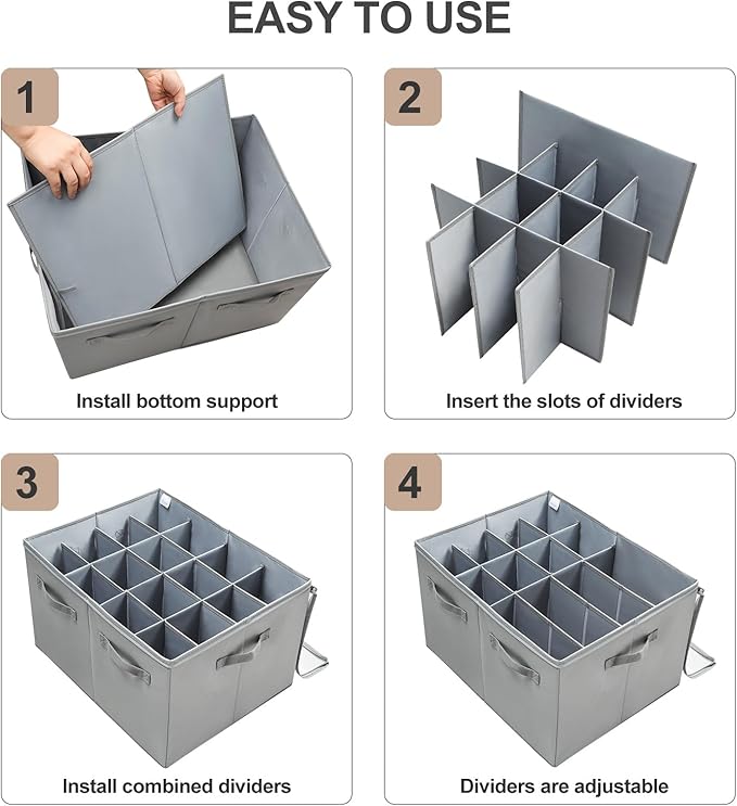 Shoe Organizer for Closet, Foldable Shoe Box with Adjustable Dividers and Clear Cover, Space Saving Shoe Storage Organizer Cabinet with Reinforced Handles, Fits 16 Pairs, Gray, TP09G