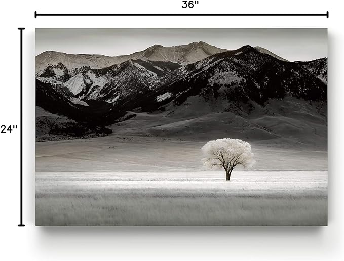Renditions Gallery Canvas Nature Art Prints for Home Standalone Solitary Tree Black & White Modern Artwork Prints for Bedroom Living Room Office Decor - 24"X36" LT08