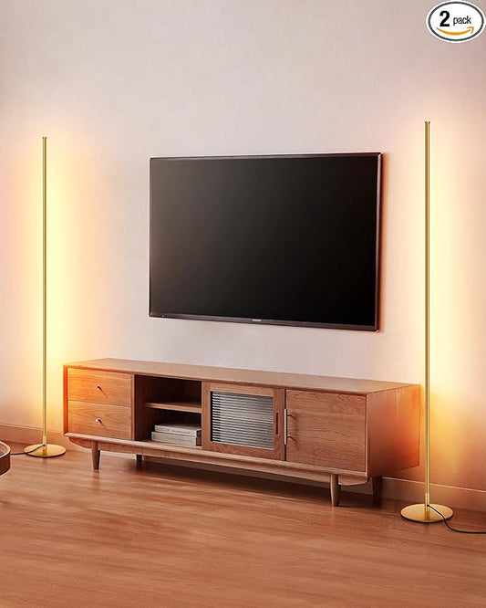 DEWENWILS Floor Lamps for Living Room, Set of 2 LED Corner Light Works with Foot Switch, 1100 LM Dimmable Floor Lamp with 3000K Warm White, 57.5" Standing Lamp for Living Room, Bedroom, Office (Gold)