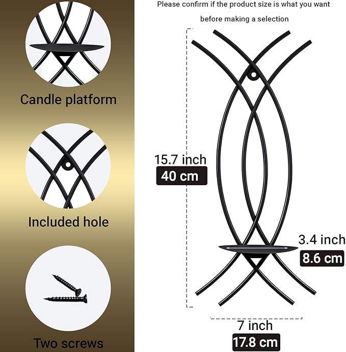 Wall Sconce Black Wall-Mount Metal Iron Wall Candle Sconce Holder Hanging Art Home Decoration Wall Mounted Decorative Candle Holder, Set of 2