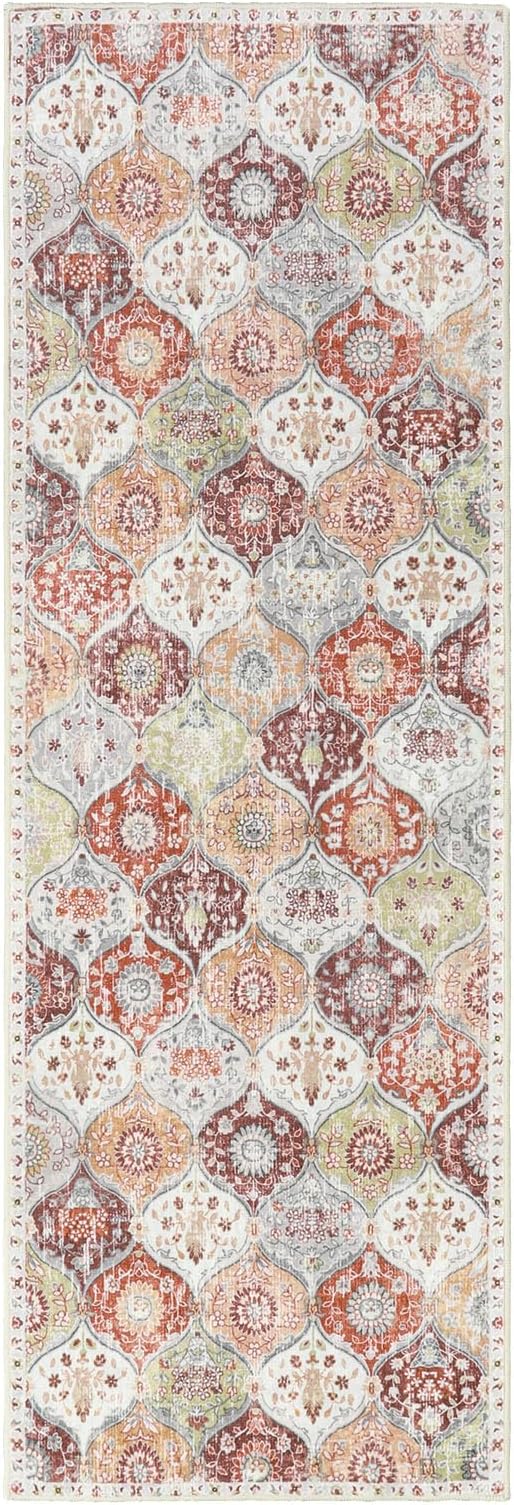 Lahome Moroccan Trellis Hallway Runner Rug, 2x6 Kitchen Runner Rugs Non Skid Washable, Vintage Laundry Room Rug Ultra-Thin Long Carpet for Bathroom Bedroom Entryway, Orange/Terracotta