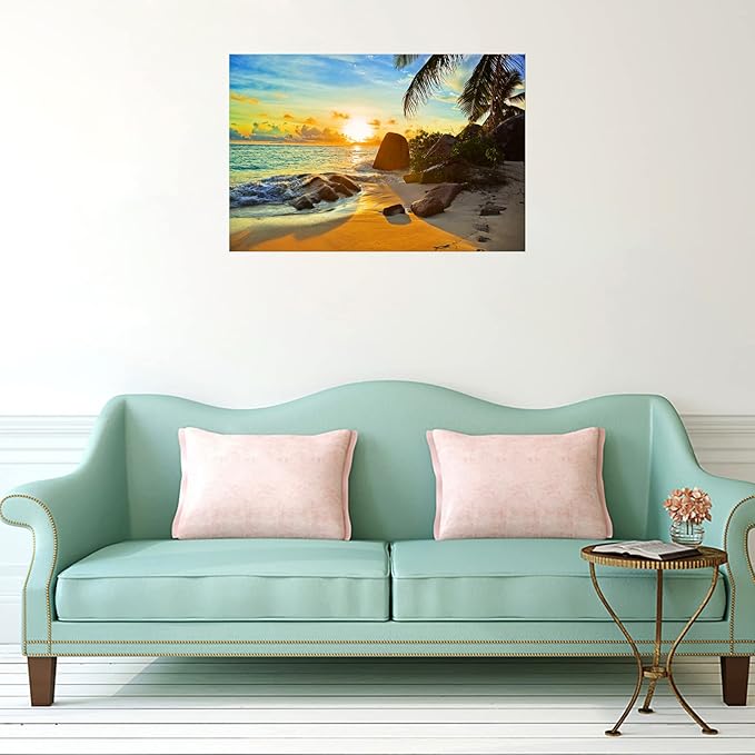 XXMWallArt FC1369 Canvas Wall Art Tropical Beach at Sunset Seascape Picture Paintings Artwork Prints Framed Ready to Hang for Home Office Bedroom Living Room Bathroom Kitchen Wall Decor