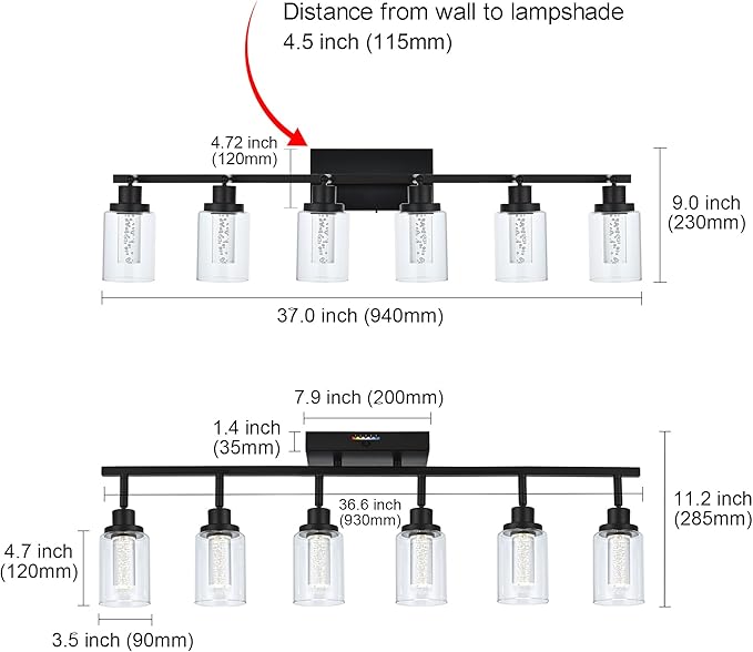 MELUCEE LED Track Light Semi Flush Mount Ceiling Spotlight 6 Lights Bathroom Light Fixtures Over Mirror with Flexibly Rotatable Light Heads, Built-in LED Chips, 5-Color Temperature Adjustable